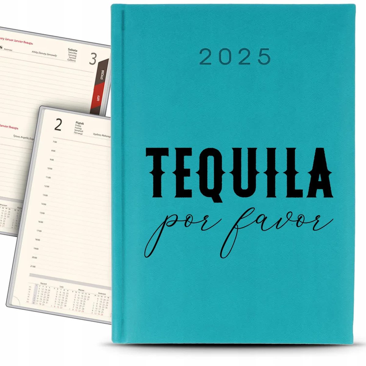 Kalendarz A5 2025 Turkusowy TEQUILA POR FAVOUR Terminarz Dziennik Wzory