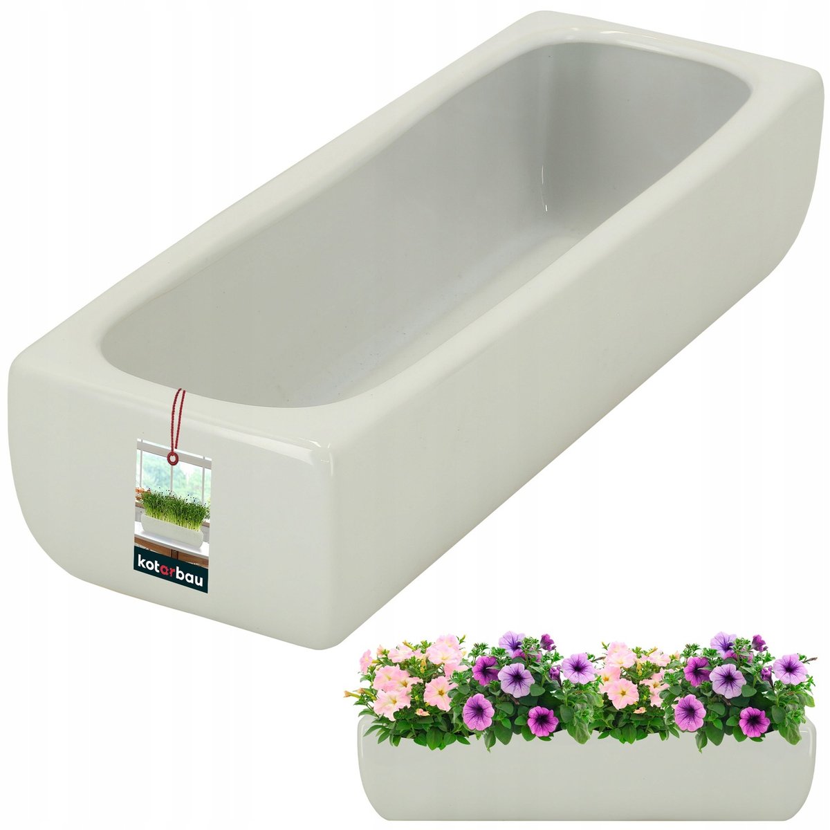 DONICZKA DONICA CERAMICZNA SZKLIWIONA BIAŁA PODŁUŻNA KWIATY ROŚLINY 31 CM