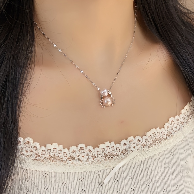 TEMU 1 Szt. Elegancki Naszyjnik Z Wisiorkiem Kraba I - Różowy Złocisty , Perłami I Kryształkami, Idealny Do Codziennego Noszenia I Prezentów,