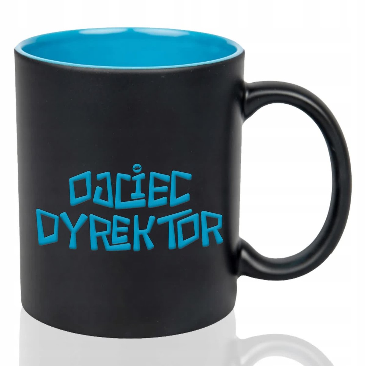 Kubek Czarny Wnętrze Niebieskie OJCIEC DYREKTOR Grawer Prezent Mix Wzorów