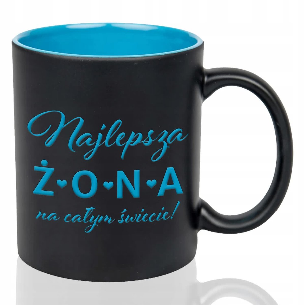 Kubek Czarny Wnętrze Niebieskie NAJLEPSZA ŻONA NA CAŁYM ŚWIECIE Grawer Wz