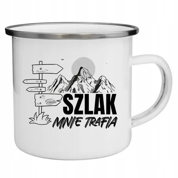 KUBEK Stalowy Emaliowany 250 ml BIAŁY SZLAK MNIE TRAFIA Górskie Góry Wzory
