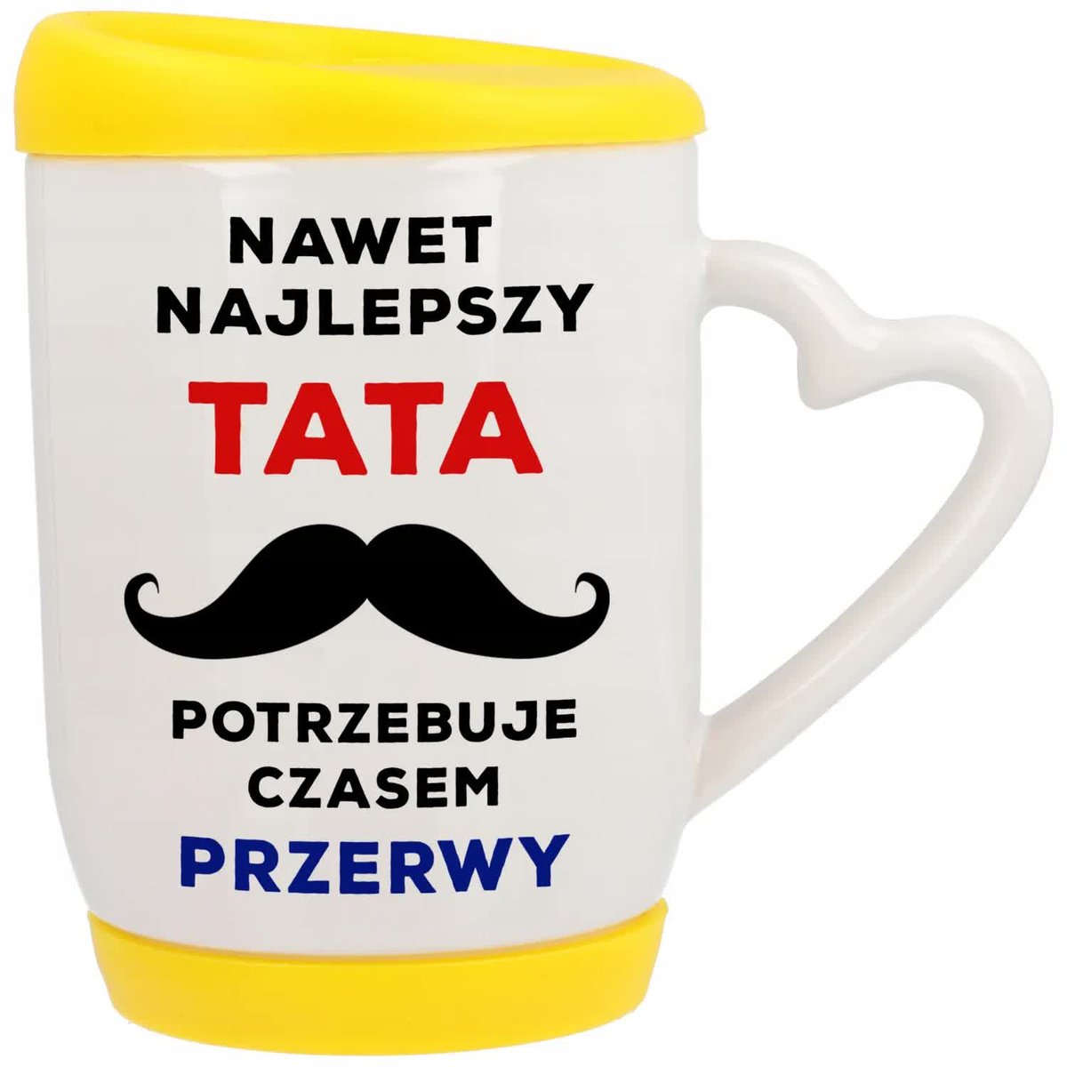 Kubek Ucho z Sercem z Pokrywką Żółta Najlepszy TATA Przerwa Wąsy IMIĘ Wzory