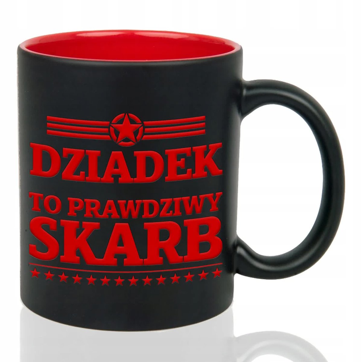 Kubek Czarny Wnętrze Czerwone DZIADEK TO PRAWDZIWY SKARB Grawer Mix Wzorów