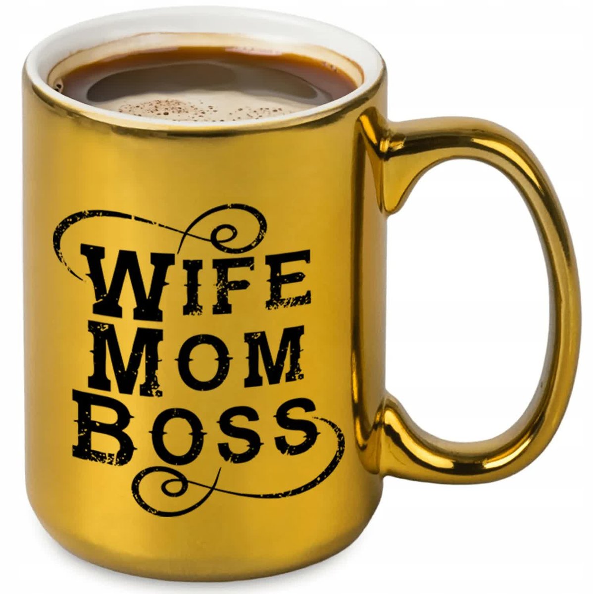 Kubek Duży Złoty Błyszczący WIFE MOM BOSS Prezent Dla Mamy Urodziny WZORY