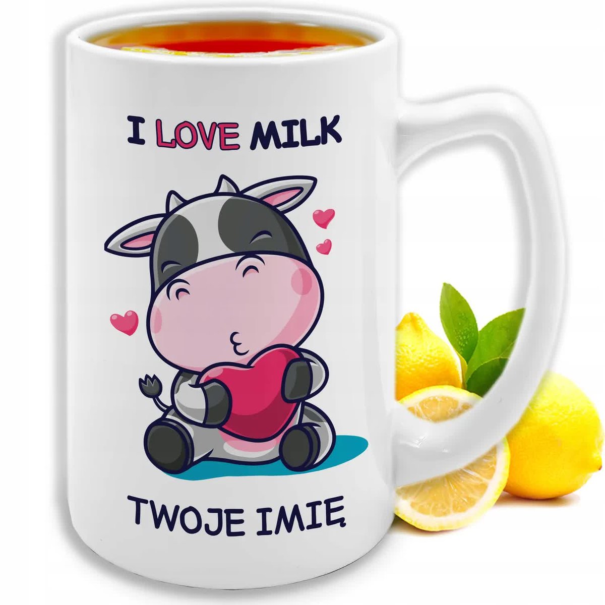 Kubek Duży Biały I LOVE MILK Prezent Śmieszny Urodzinowy 413 ml