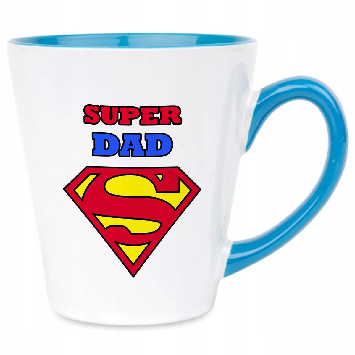 Kubek Latte Niebiesko Biały SUPER MOM 300 ml Na Prezent Zabawne Wzory