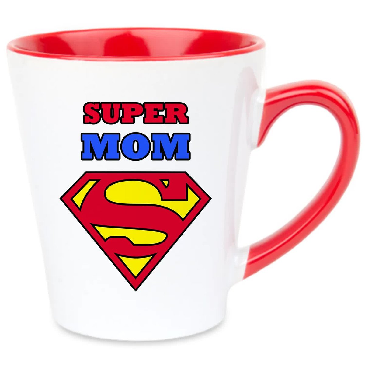 Kubek Latte Czerwono Biały SUPER MOM 350 ml Na Prezent Zabawne Wzory