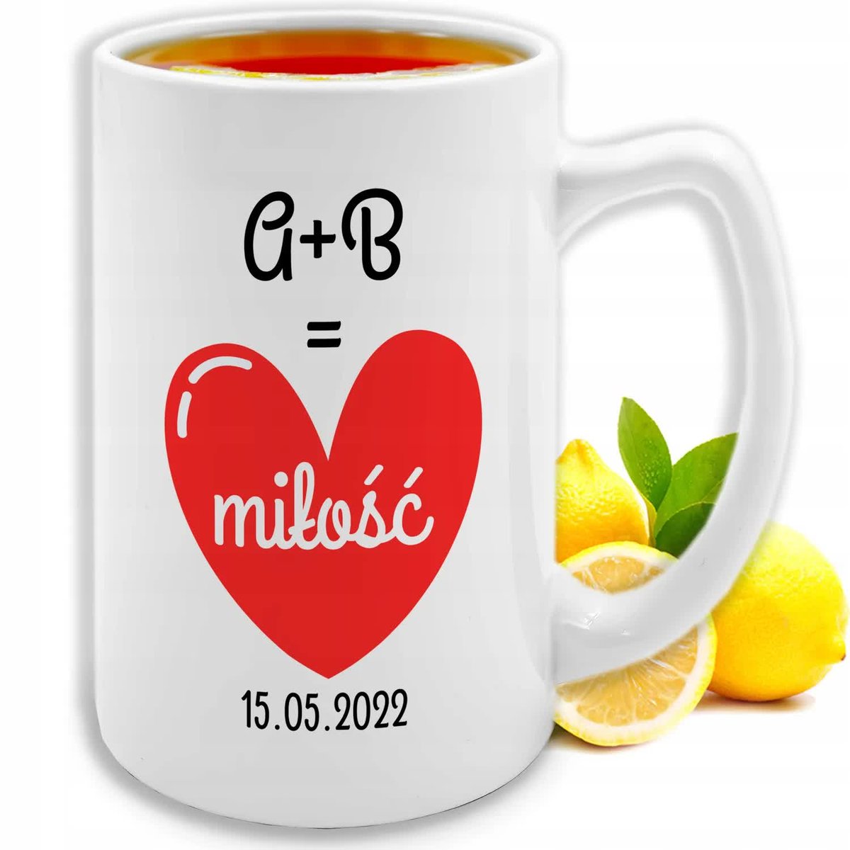 KUBEK DUŻY BIAŁY XXL BIG 413ml INICJAŁY Serce Miłość DATA Love Wiele Wzorów