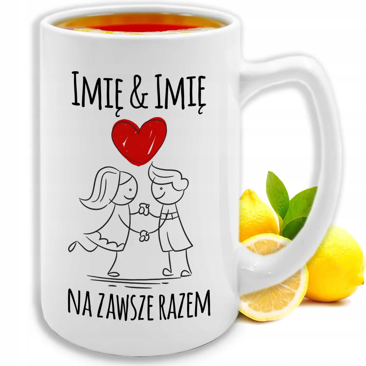 KUBEK XXL BIAŁY 413ml IMIĘ & IMIĘ Na Zawsze Razem dla Zakochanych Wzory