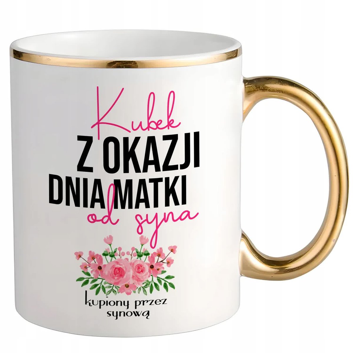 KUBEK BIAŁO-ZŁOTY DLA MAMY PREZENT DZIEŃ MATKI ŚMIESZNY ZABAWNY WIELE WZORY