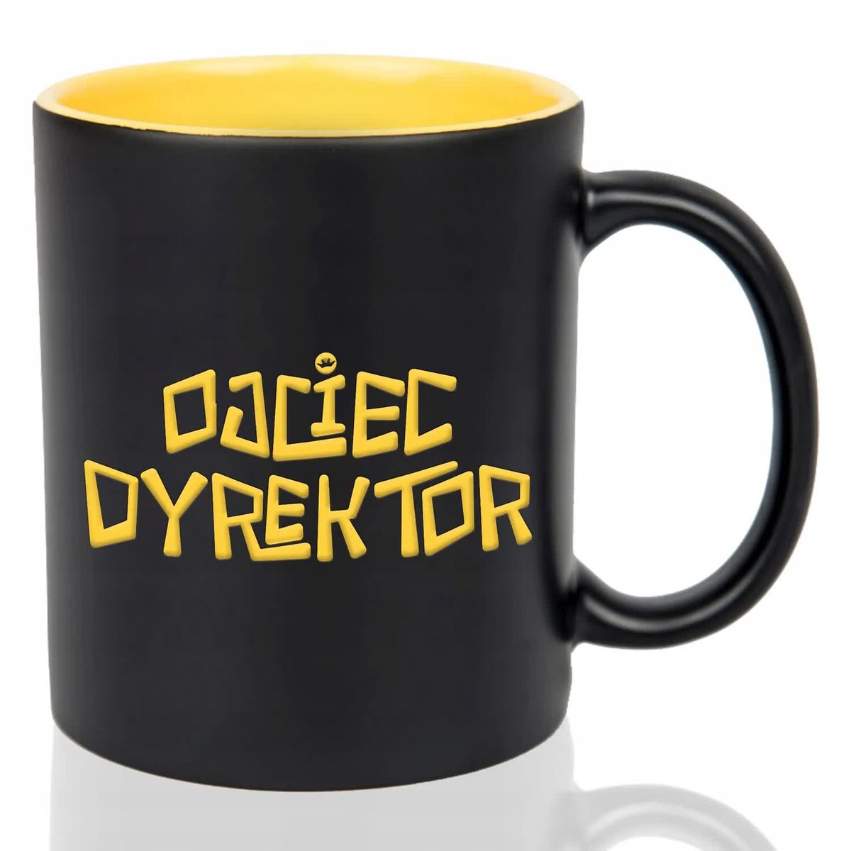 Kubek Czarny Wnętrze Żółte OJCIEC DYREKTOR Grawer Na Prezent Wiele Wzorów
