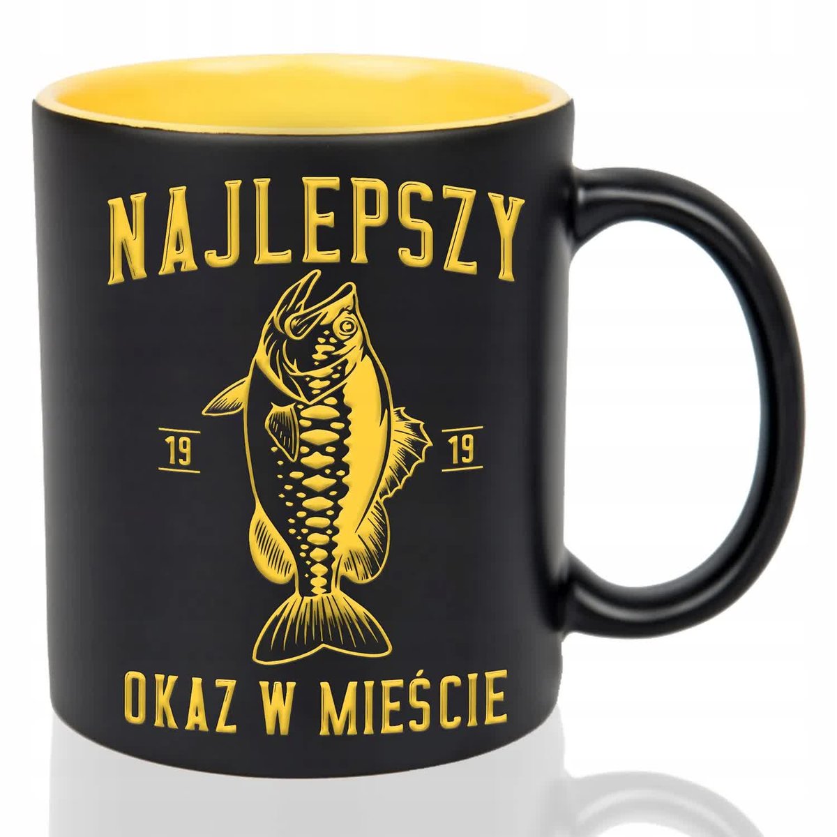 Kubek Grawer ŻÓŁTY IDEALNY PREZENT DLA WĘDKARZA Najlepszy okaz w mieście wz