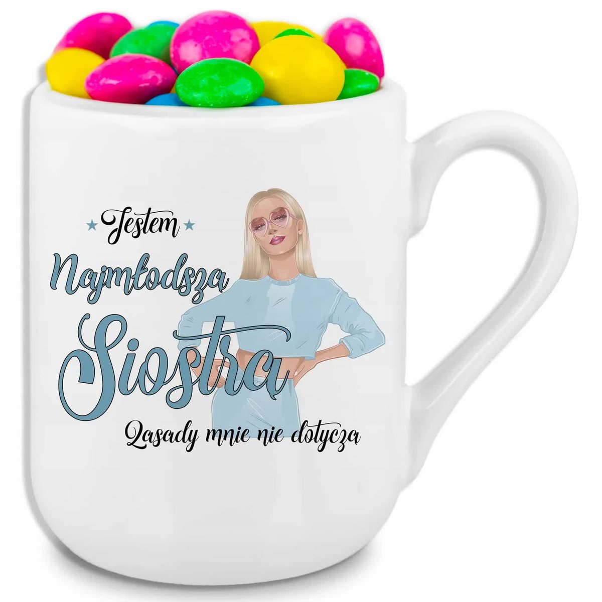 Kubek Biały 330ml COFFEE - Prezent dla Najmłodszej Siostry Wiele Wzorów