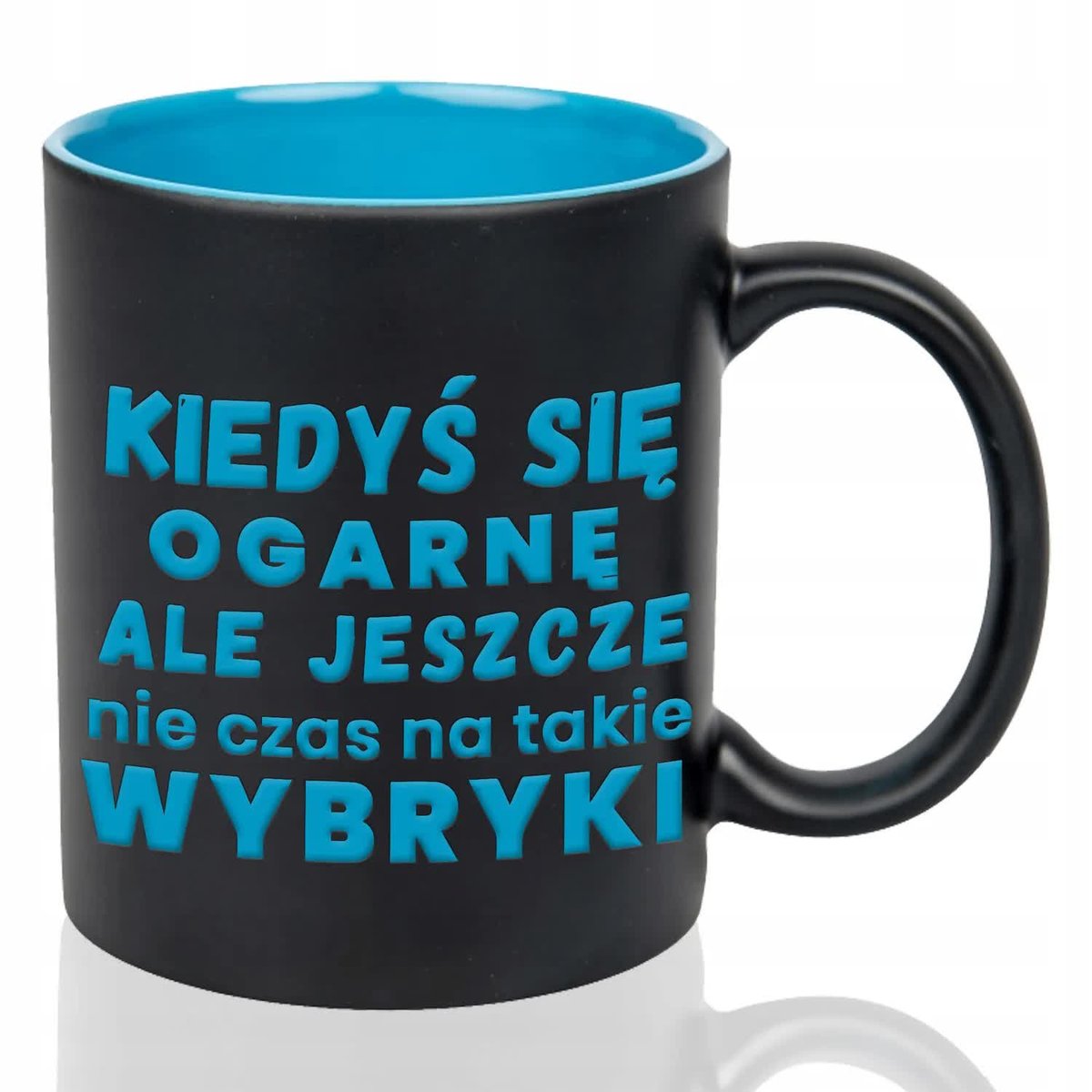 Kubek Czarny Wnętrze Niebieskie KIEDYŚ SIĘ OGARNĘ Grawer Mix Wielu Wzorów