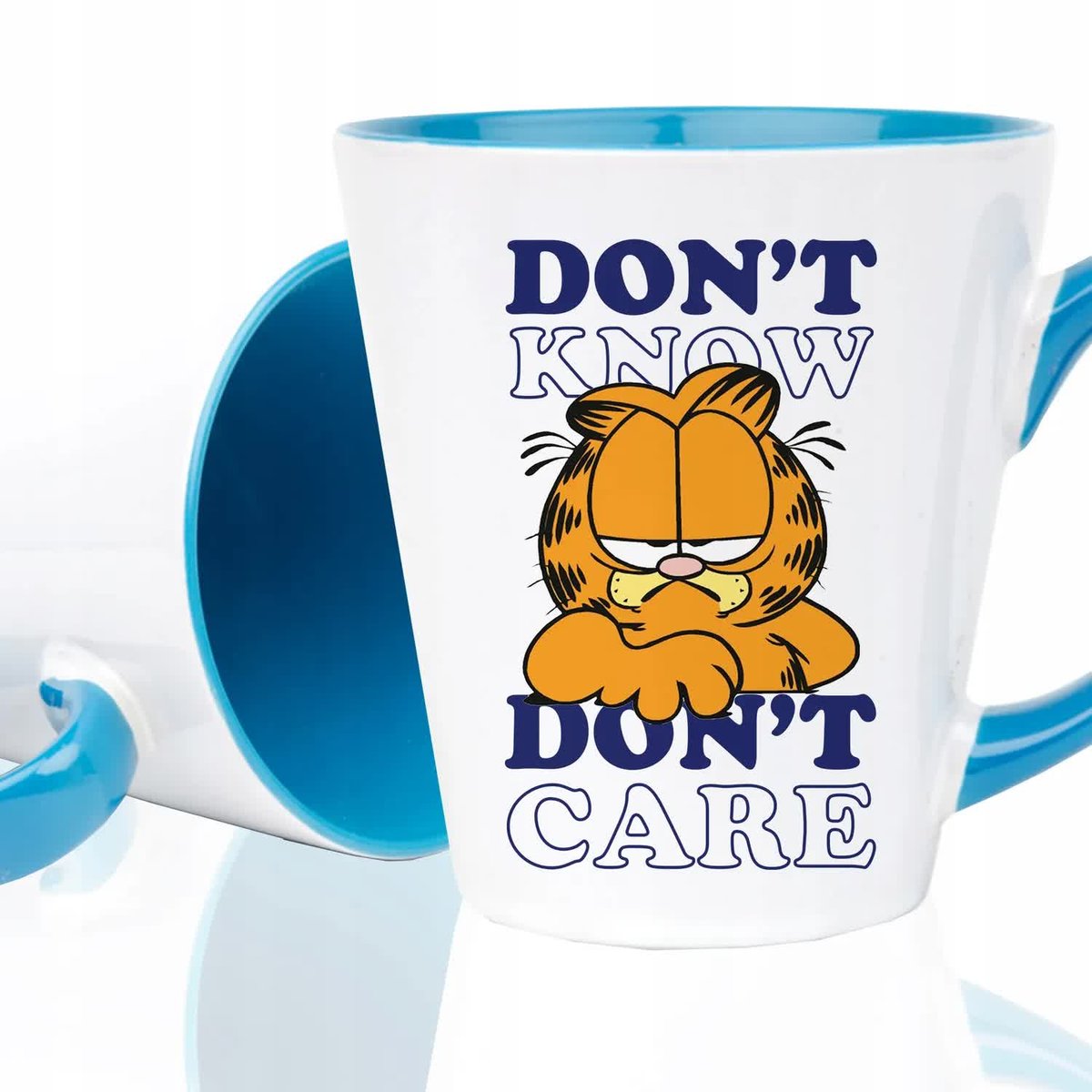 KUBEK LATTE NIEBIESKI Prezent Dla Fana Garfielda DON'T KNOW DON'T CARE Wz