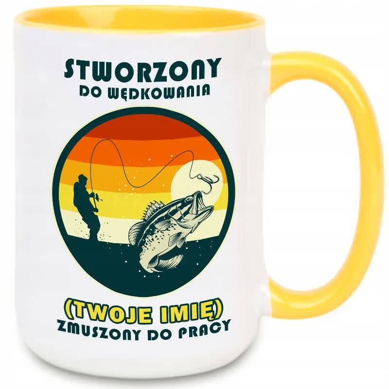 Kubek XXL Żółty STWORZONY DO WĘDKOWANIA Zabawny Na Prezent Dla Wędkarza