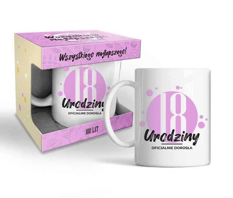 Kubek Happy day pink urodzinowy w pudełku - 18 lat