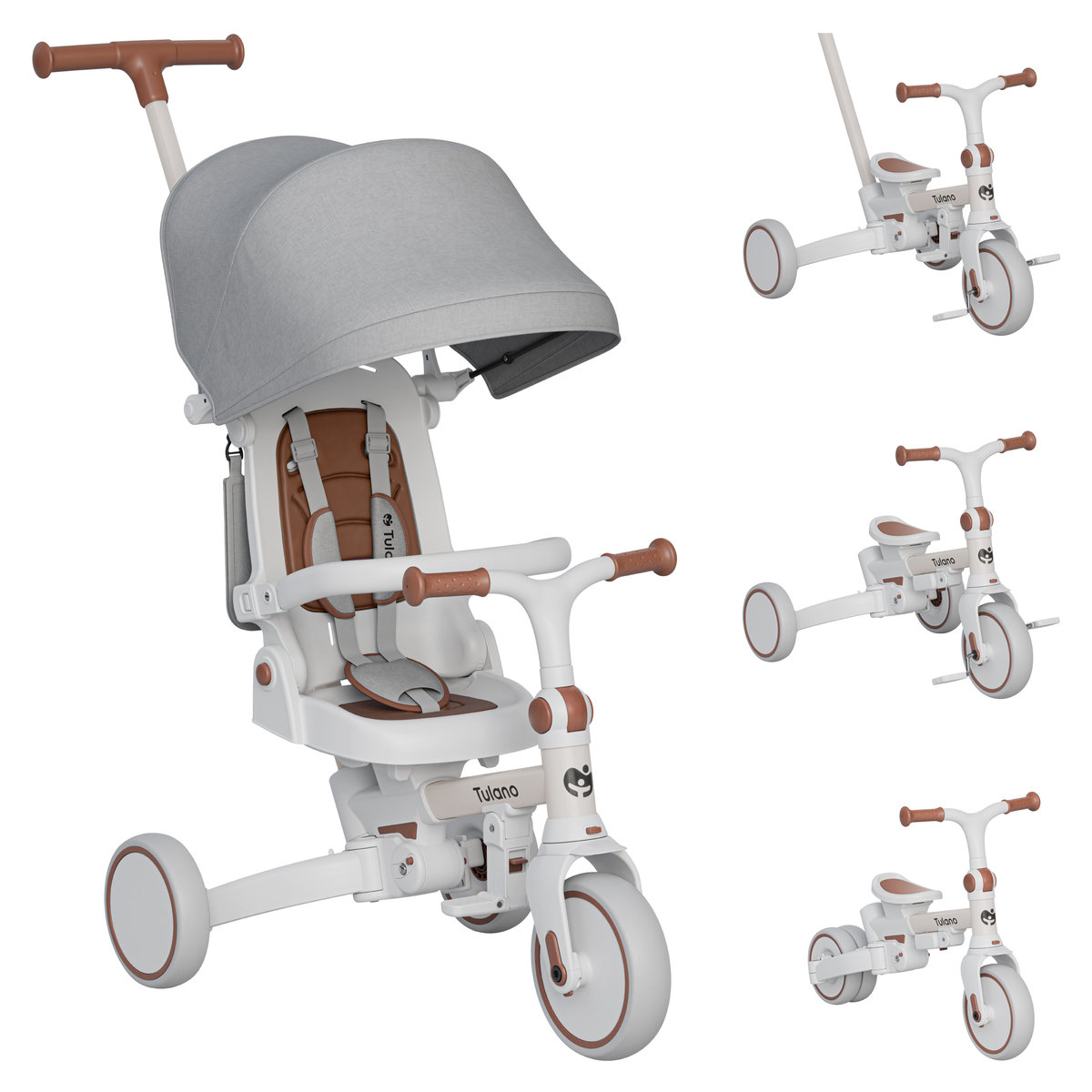 Rowerek trójkołowy 4w1 Tulano Noah 35, 5-punktowe pasy, Siedzisko montowane przodem lub tyłem