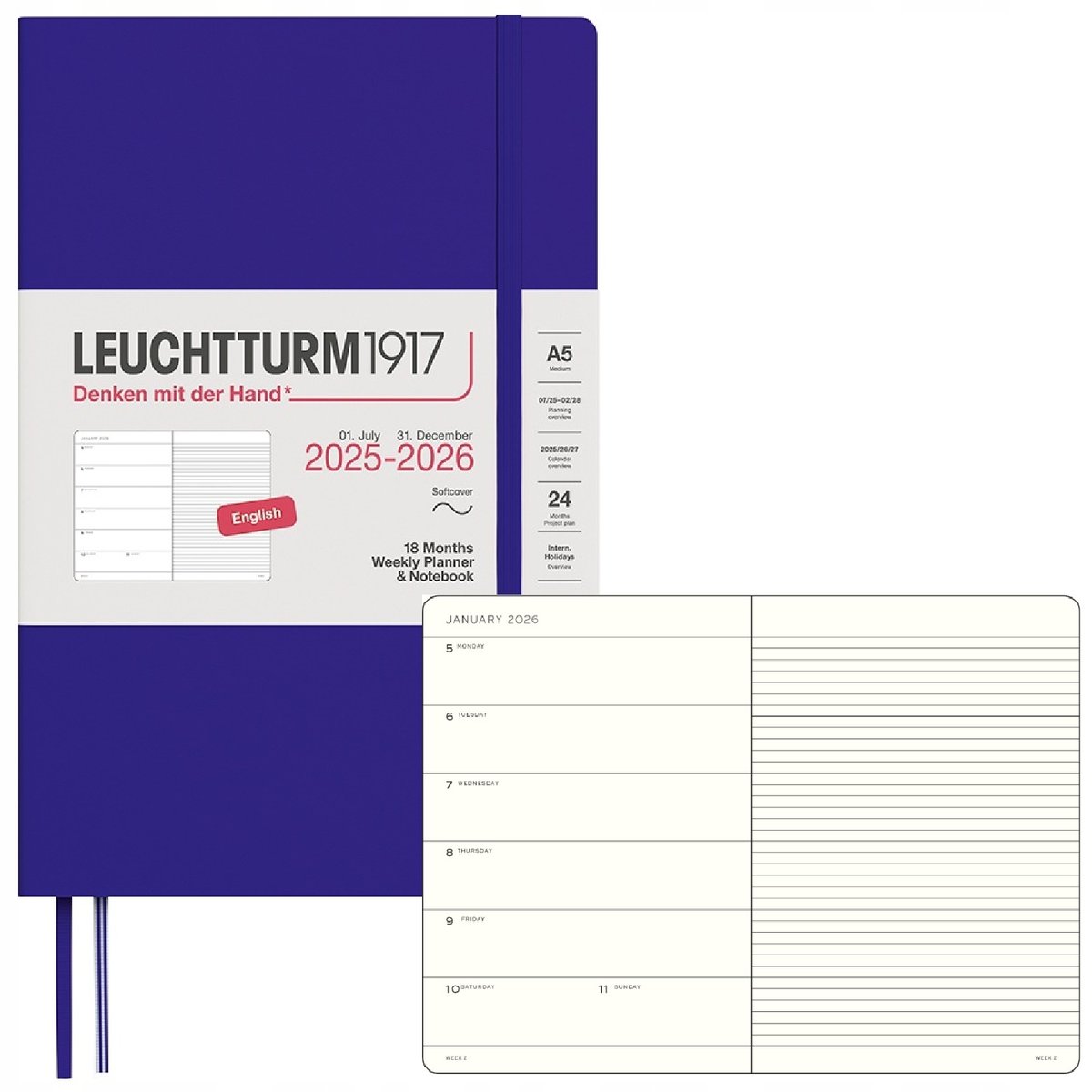 KALENDARZ KSIĄŻKOWY A5 planer tygodniowy 18 mies. 2025/2026 Leuchtturm1917