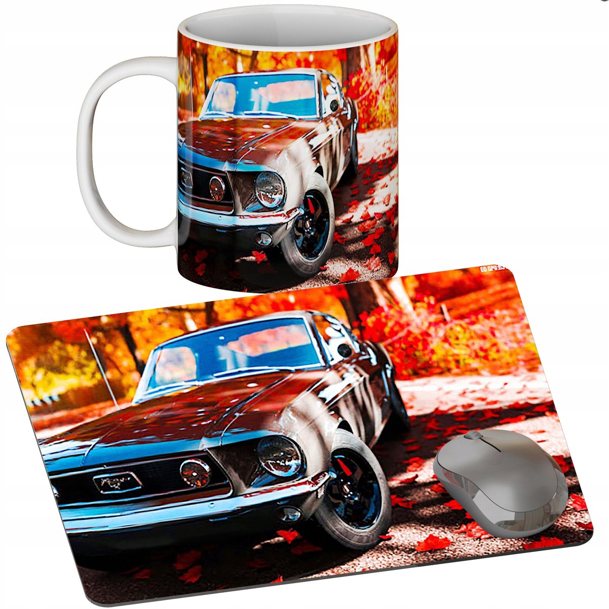 Zestaw Kubek + Podkładka - Ford Mustang - Prezent Wiele Wzorów + Imię