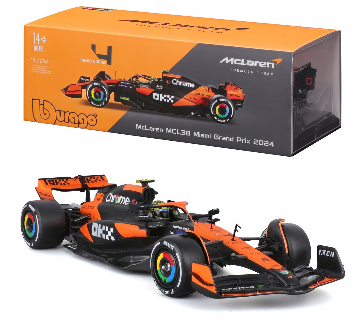 BOLID F1 McLaren MCL38 GP Miami 2024 Lando Norris 1:24 BBURAGO 18-28033