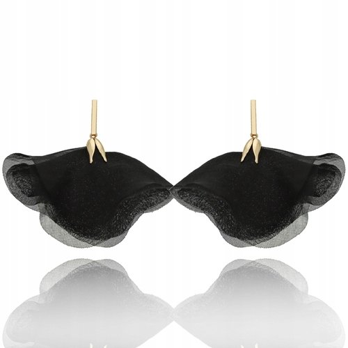 Kolczyki Jedwabne Eleganckie Ze Złotym Sztyftem Z Mosiądzu Kwiat Czarny