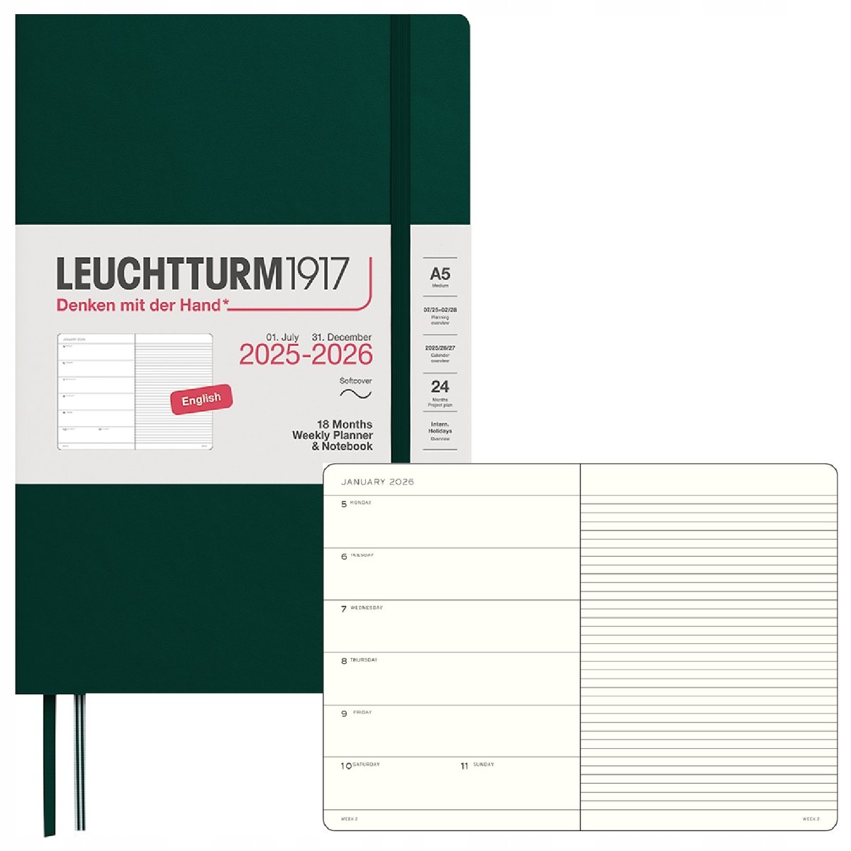 KALENDARZ KSIĄŻKOWY A5 planer tygodniowy 18 mies. 2025/2026 Leuchtturm1917
