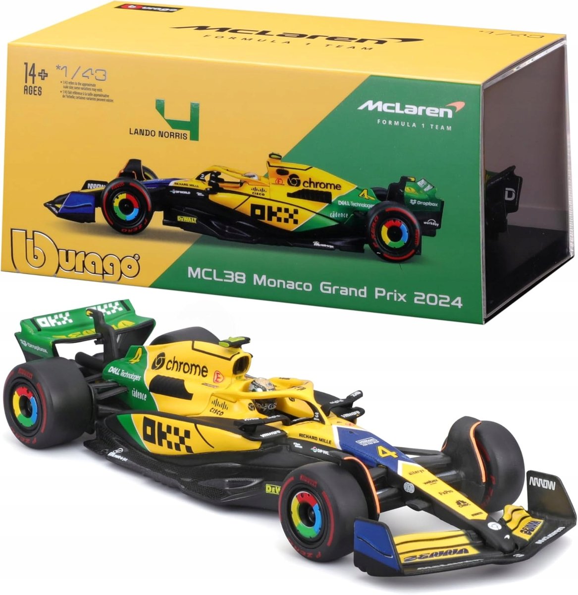 BOLID F1 McLaren MCL38 Lando Norris GP Monaco 2024 SENNA 1:43 BBURAGO