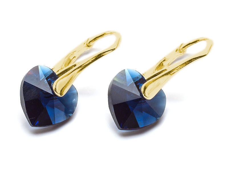 Kolczyki pozłacane srebro 925 z kryształami Swarovski Serca 10mm Dark Indigo