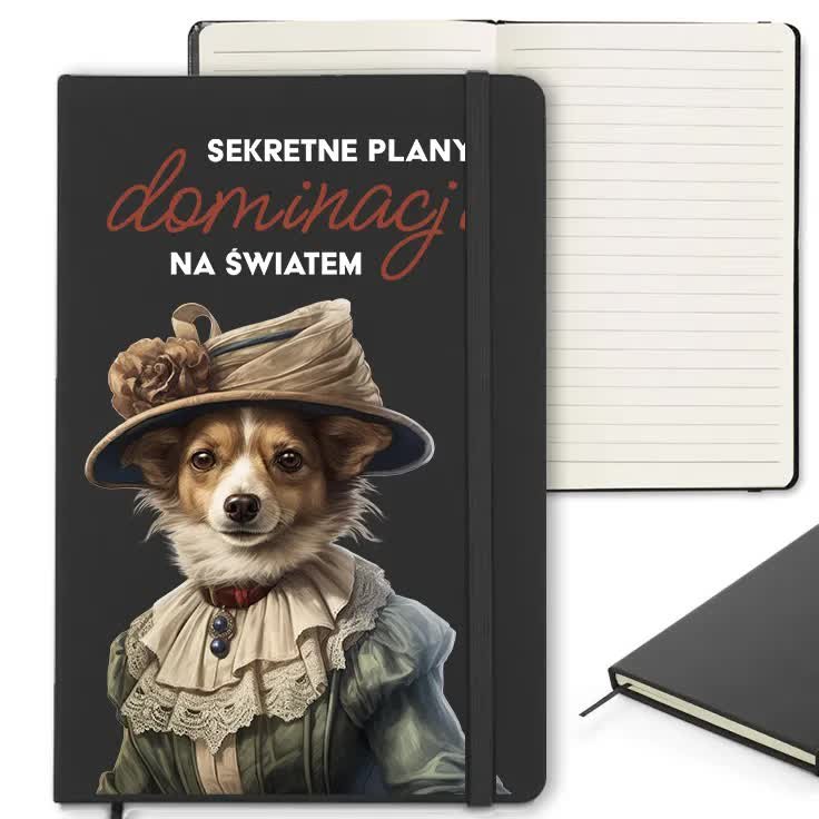Notes Czarny W Linie Z Gumką PLANY DOMINACJI NAD ŚWIATEM 120 kartek Wzory