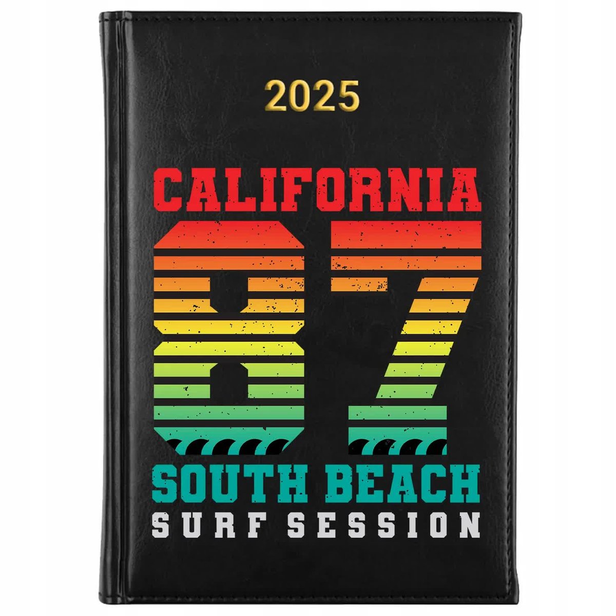 KALENDARZ 2025 Planer Książkowy CZARNY Roczny California South Beach Wzory