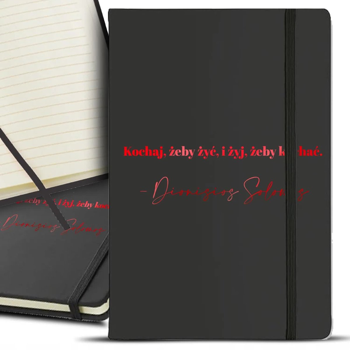 NOTES NOTATNIK RED CZARNY GUMKA A5 PREZENT CYTATY KOCHAJ ŻEBY ŻYĆ WZORY
