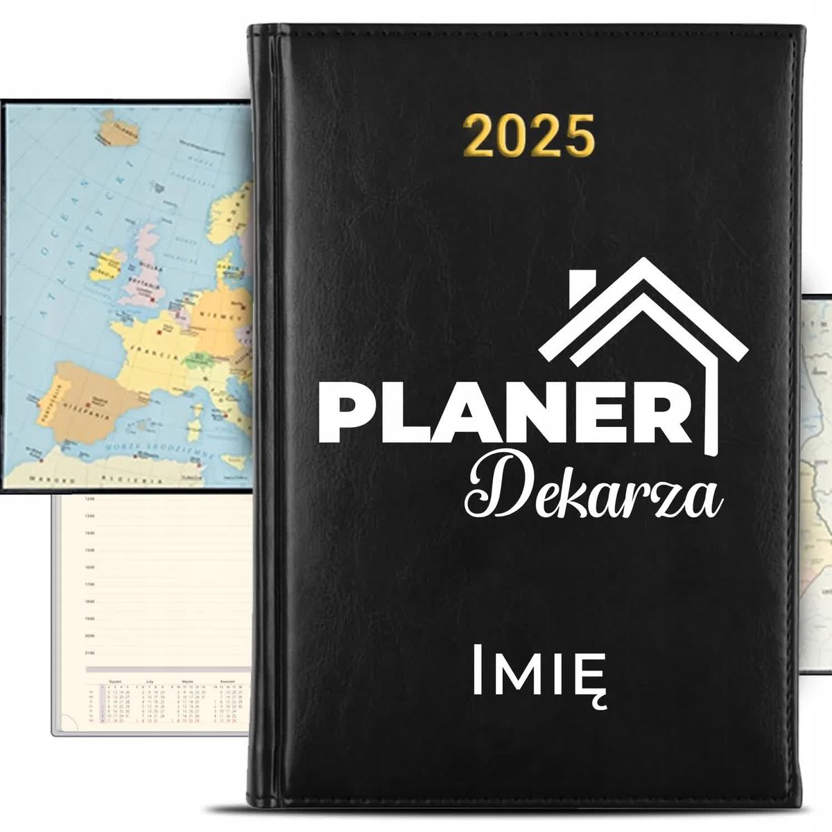 KALENDARZ 2025 Rok Książkowy Czarny Terminarz Planer Dekarza IMIĘ KREATOR