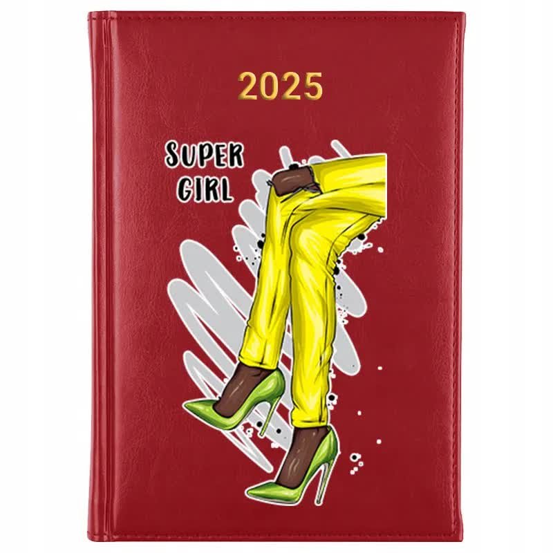 Kalendarz Czerwony A5 2025 SUPER GIRL Planer Terminarz Notes Kobiece Wzory
