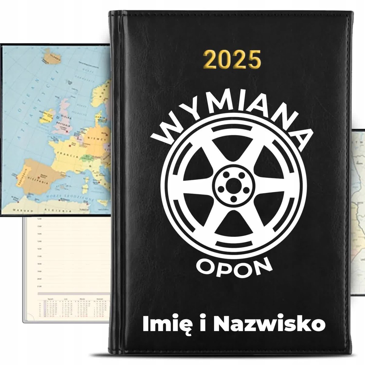 KALENDARZ 2025 Rok Książkowy Czarny Planer Dla Wulkanizatora IMIE KREATOR