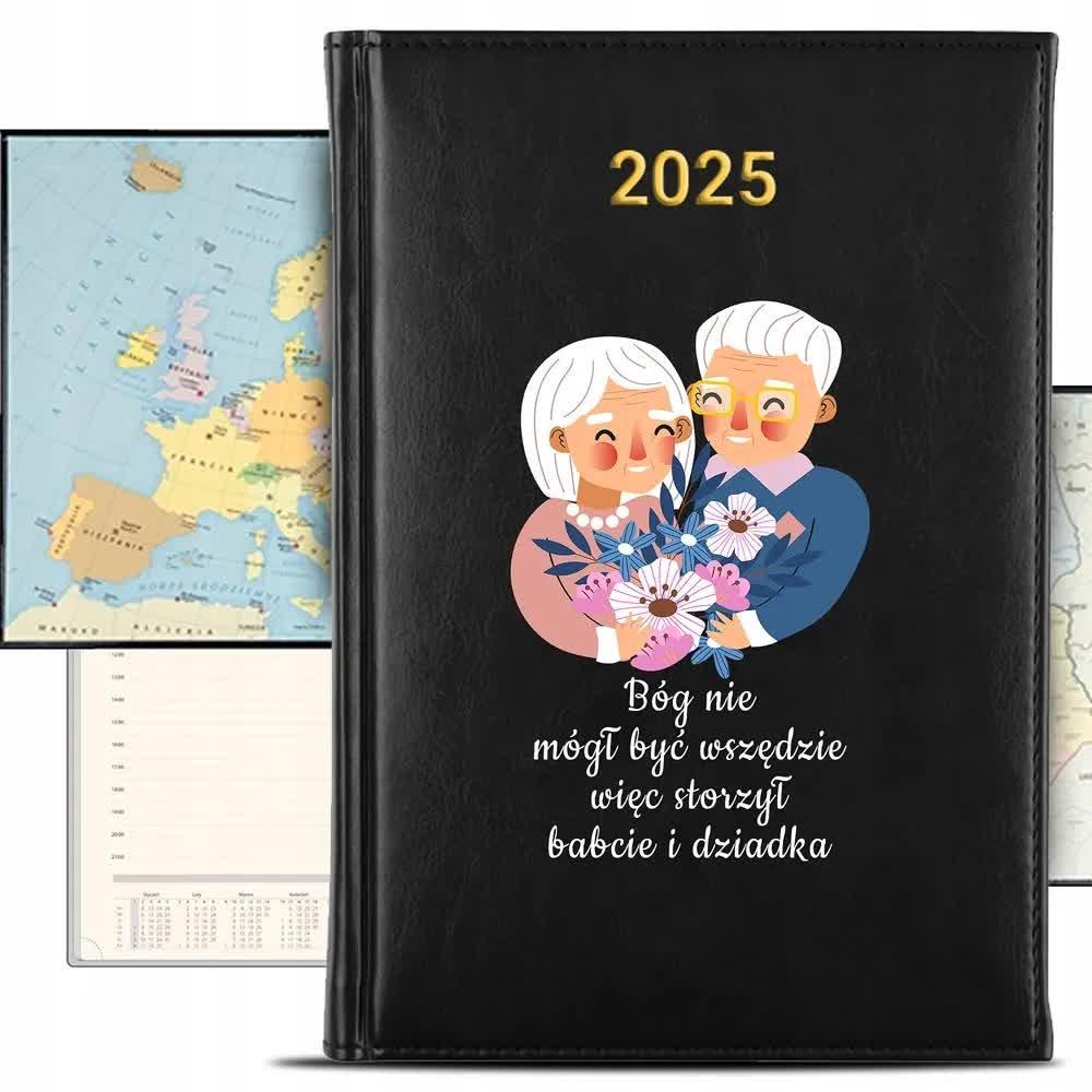 KALENDARZ 2025 Rok Książkowy Czarny Planer Bóg Stworzył Dziadków KREATOR