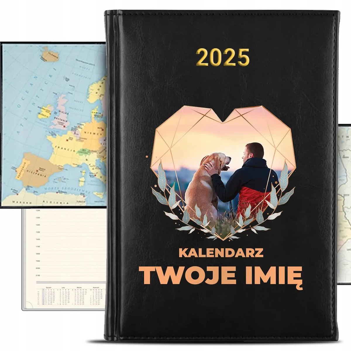 KALENDARZ 2025 Książkowy Czarny Planer Twoje Zdjęcie Cytat Tekst KREATOR