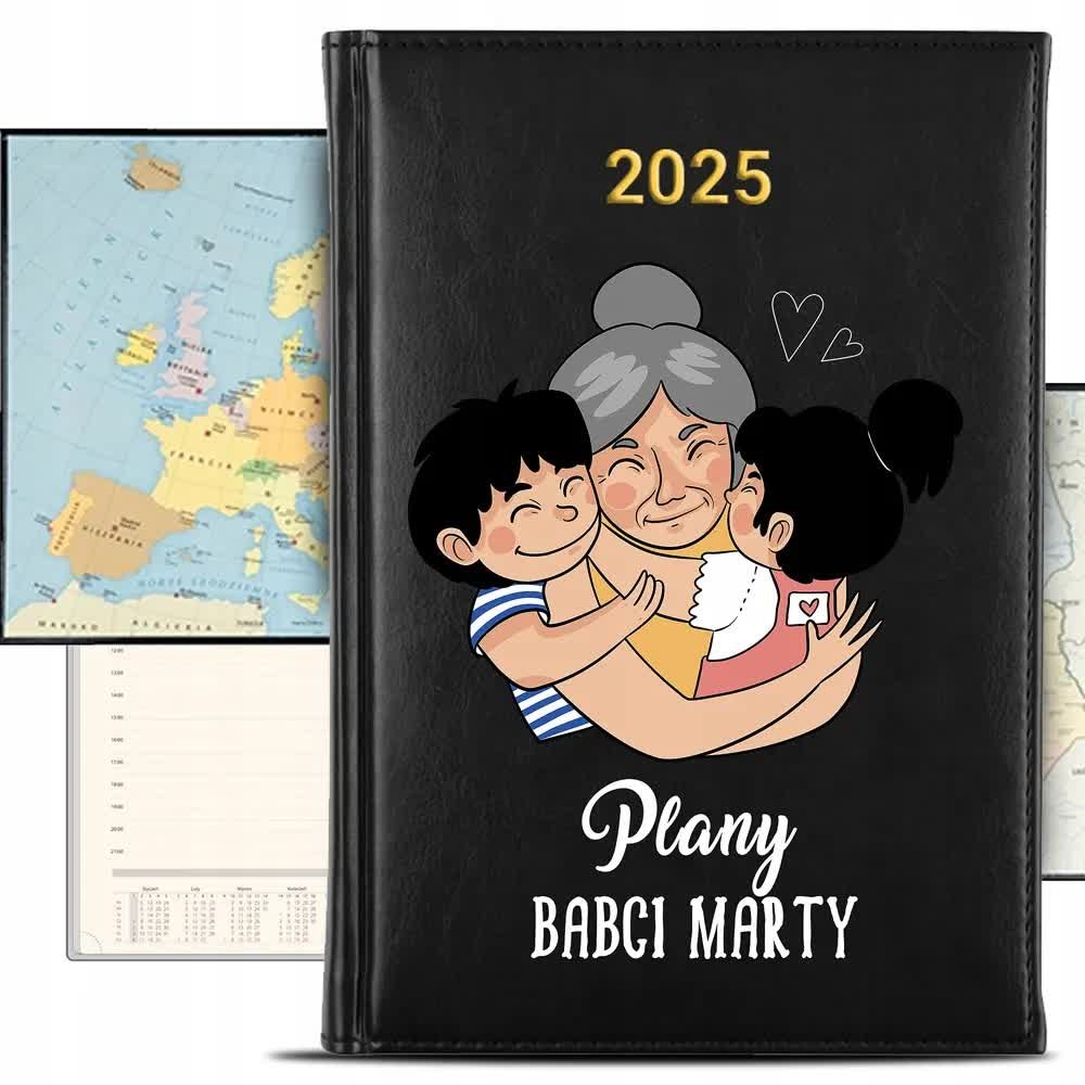 KALENDARZ 2025 Rok Książkowy Czarny Planer Plany BABCI Miłość Wnuka KREATOR