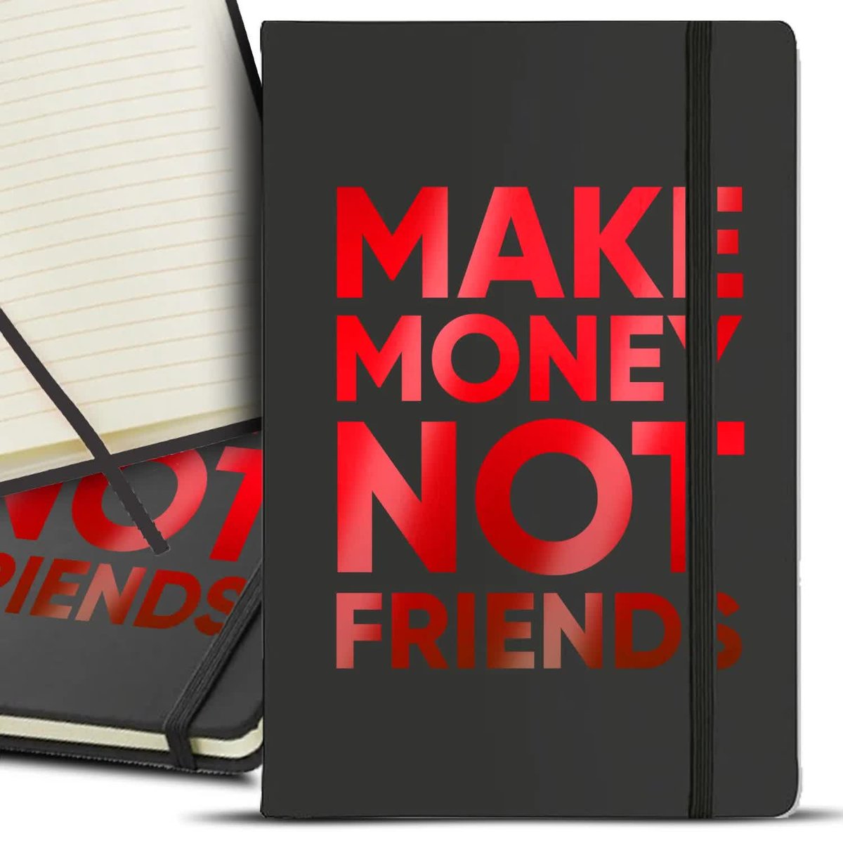 NOTES NOTATNIK RED CZARNY GUMKA A5 PREZENT MAKE MONETY NOT FRIENDS WZORY