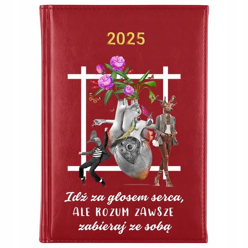 Kalendarz Czerwony A5 2025 IDŹ ZA GŁOSEM SERCA Dziennik Planer Dziennik Wz