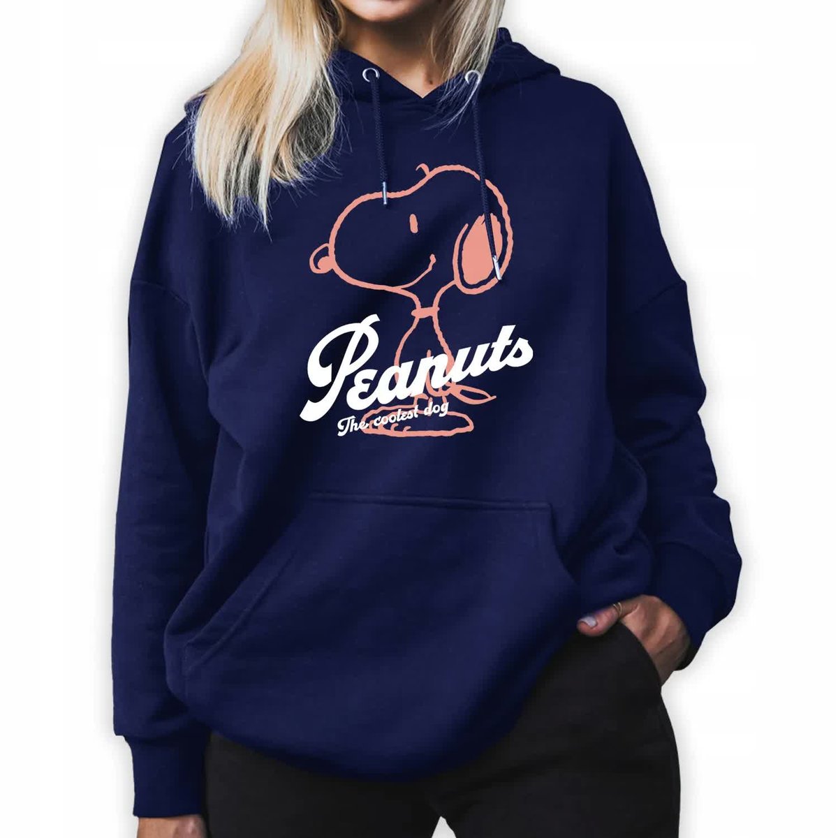 Bluza Damska Granat Kaptur Dla Miłośnika Snoopy Peanuts Coolest Dog Wzory M