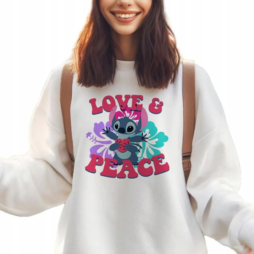 Bluza Dziecięca Biała Na Prezent Dla Fana Lilo Stich Love & Peace Wzory 128