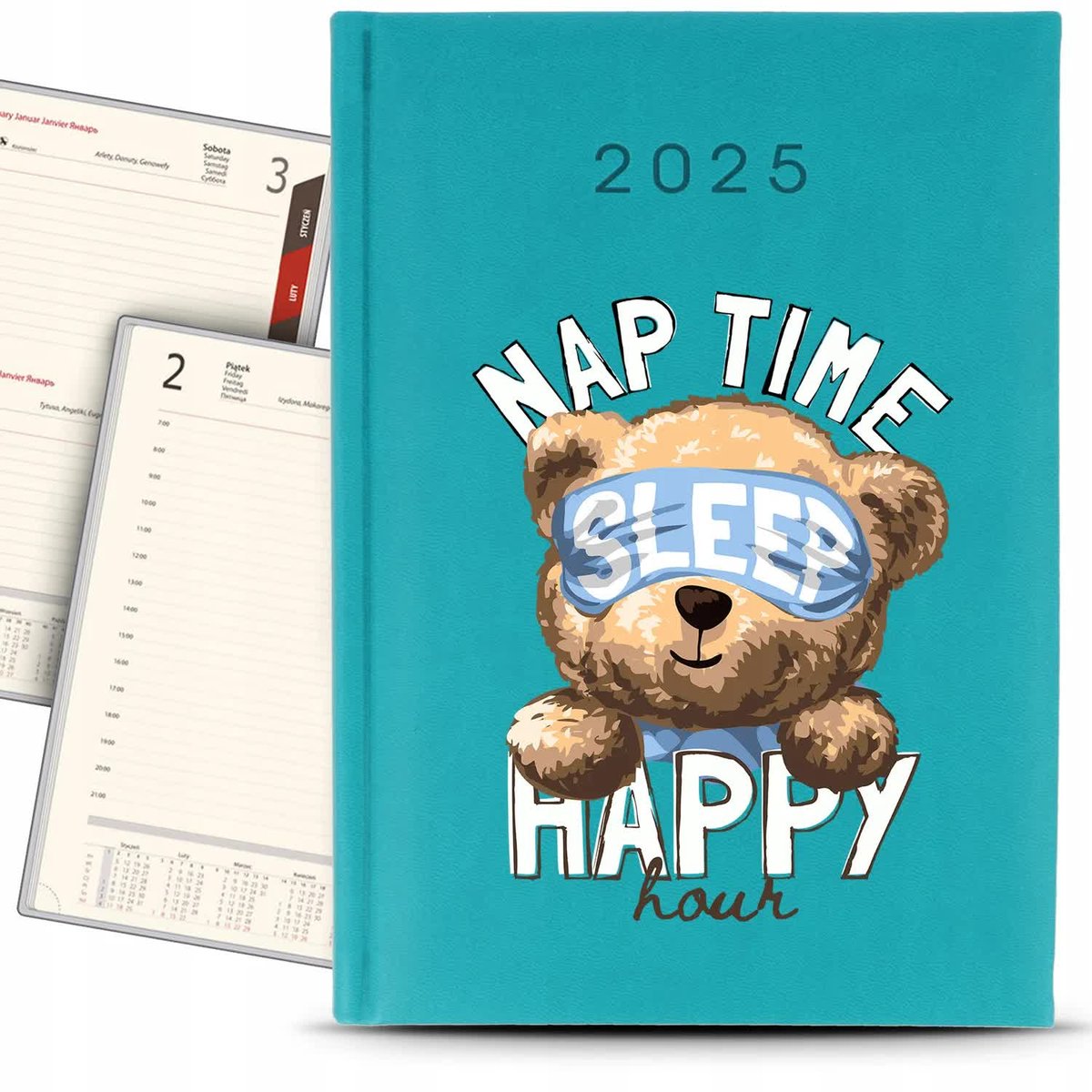 Kalendarz A5 2025 Turkusowy NAP TIME HAPPY HOUR Terminarz Dziennik Wzory