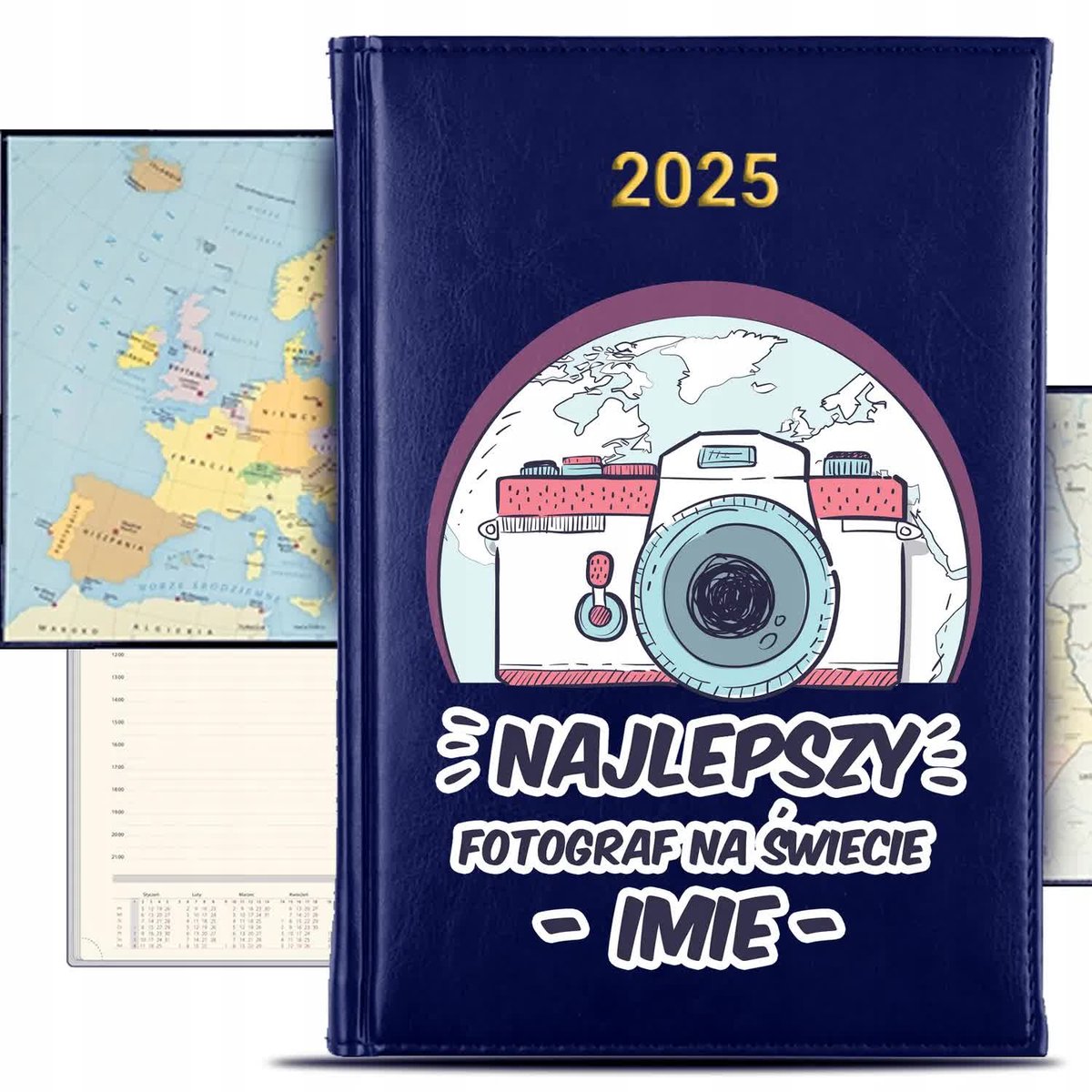 KALENDARZ 2025 Rok Książkowy Granat Planer dla Fotografa LOGO IMIĘ KREATOR