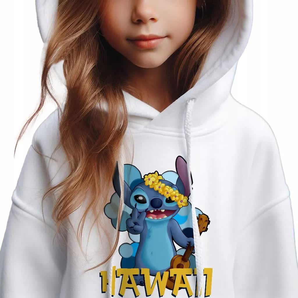 Bluza Dziecięca Z Kapturem Biała Na Prezent Dla Fana Stich Hawaii Wzory 152
