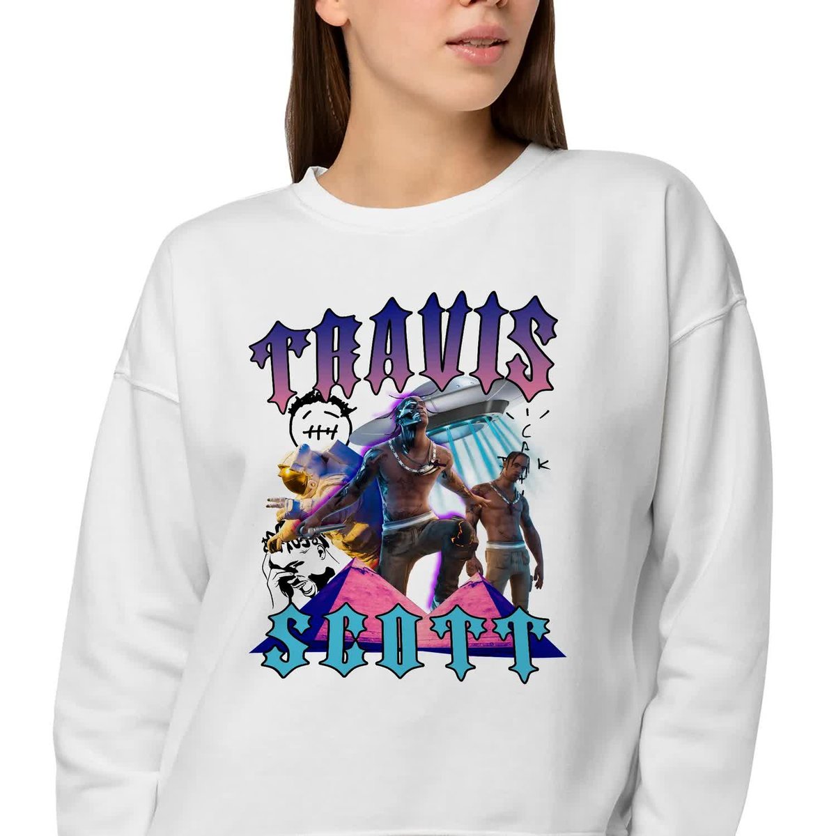 Bluza Biała Dresowa Damska Na Prezent Koncert Dla Fana Travis Scott Wz - M