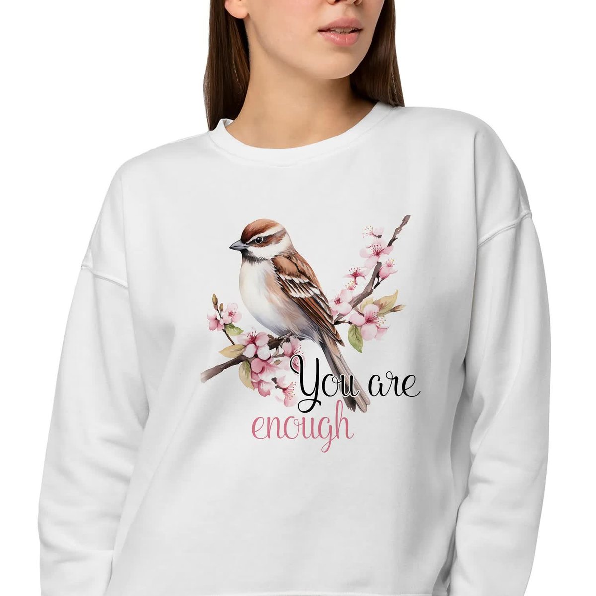 Bluza Biała Dresowa Damska Na Prezent Ptaki Bird You Are Enough Wzory - M