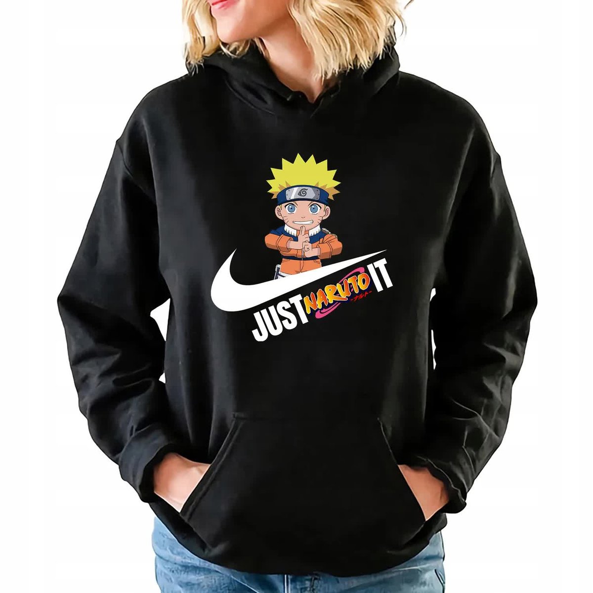 Bluza Damska Czarna Z Kapturem Just Naruto It Sportowe Super Wzory - L