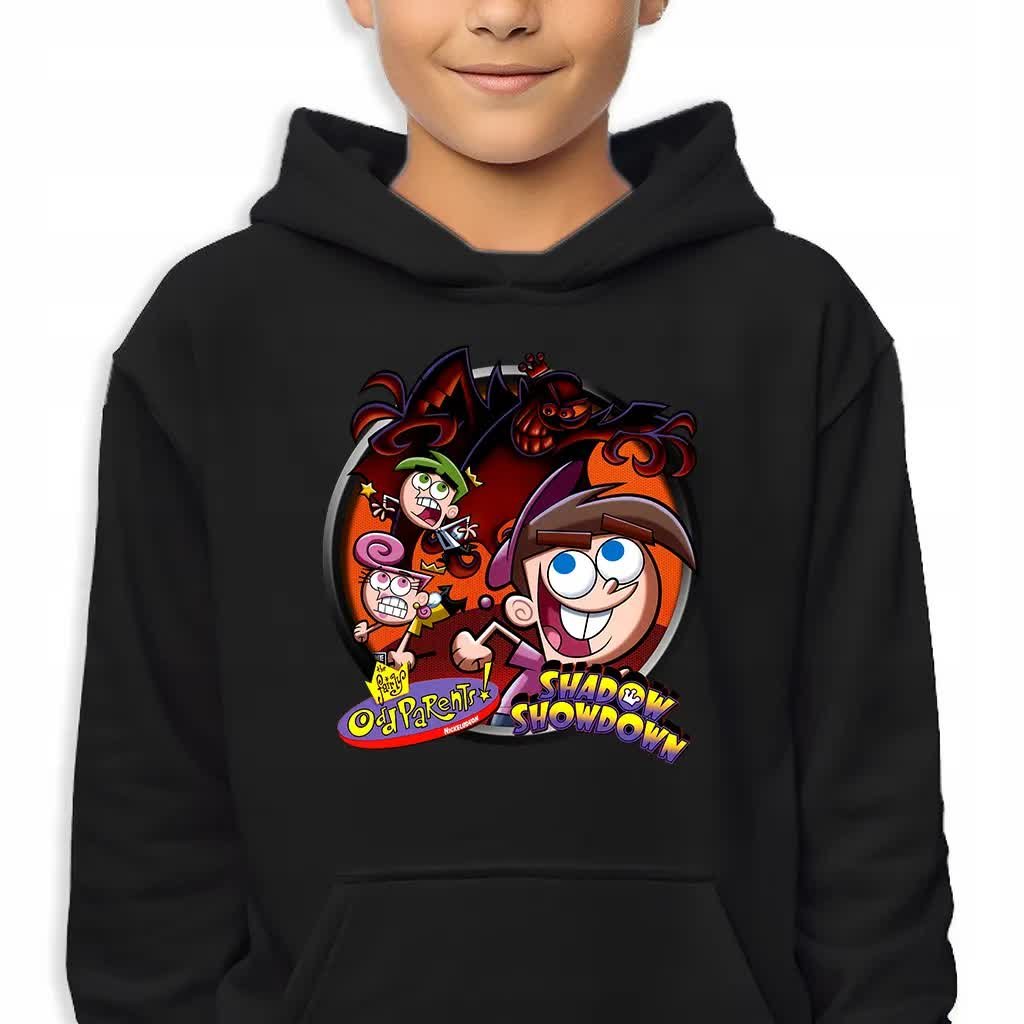 Bluza Dziecięca Z Kapturem Czarna Wróżkowie Chrzestni Showdown Wzory 128 Cm